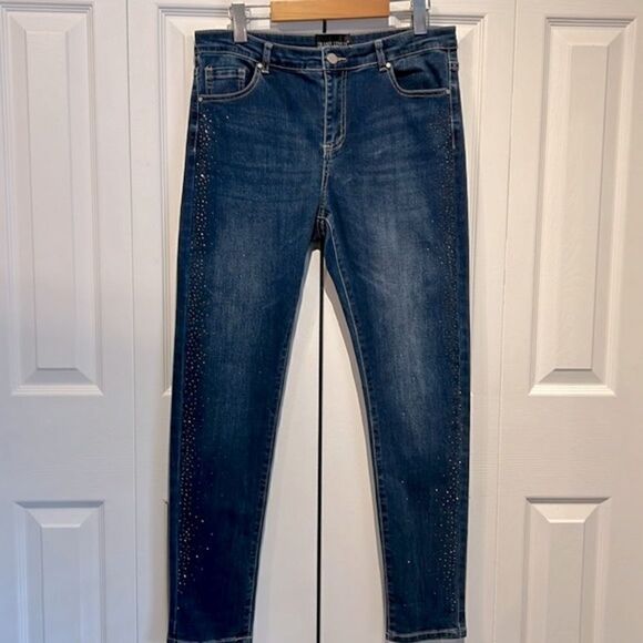 Frank Lyman Blue Embellished Skinny Jeans Size L - Picture 1 of 13